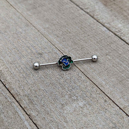 14G Spring Flower Green Blue Industrial Barbell 38mm