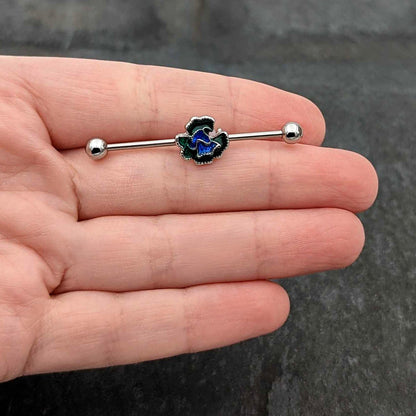 14G Spring Flower Green Blue Industrial Barbell 38mm
