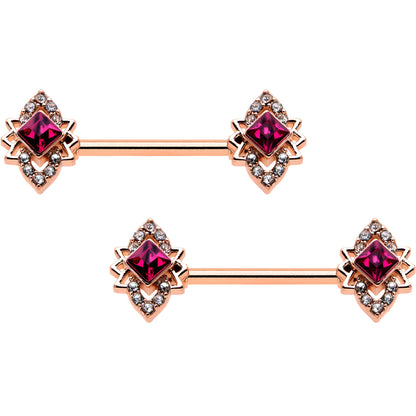14G 9/16 Red Gem Rosy Tone Octogram Star Barbell Nipple Ring Set