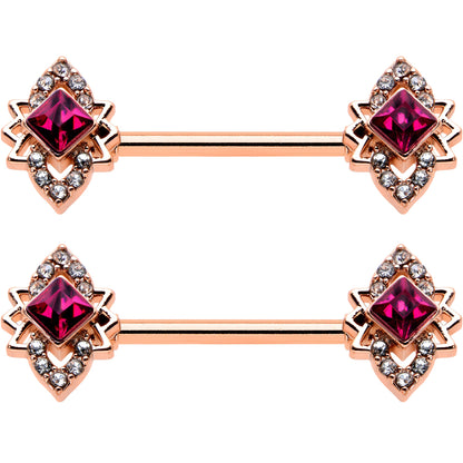 14G 9/16 Red Gem Rosy Tone Octogram Star Barbell Nipple Ring Set