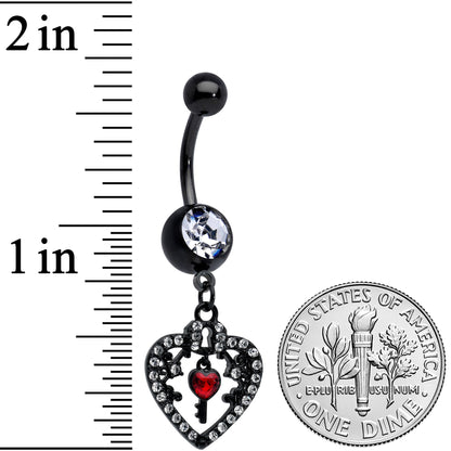 Clear Red Gem Black Heart Key Valentines Dangle Belly Ring