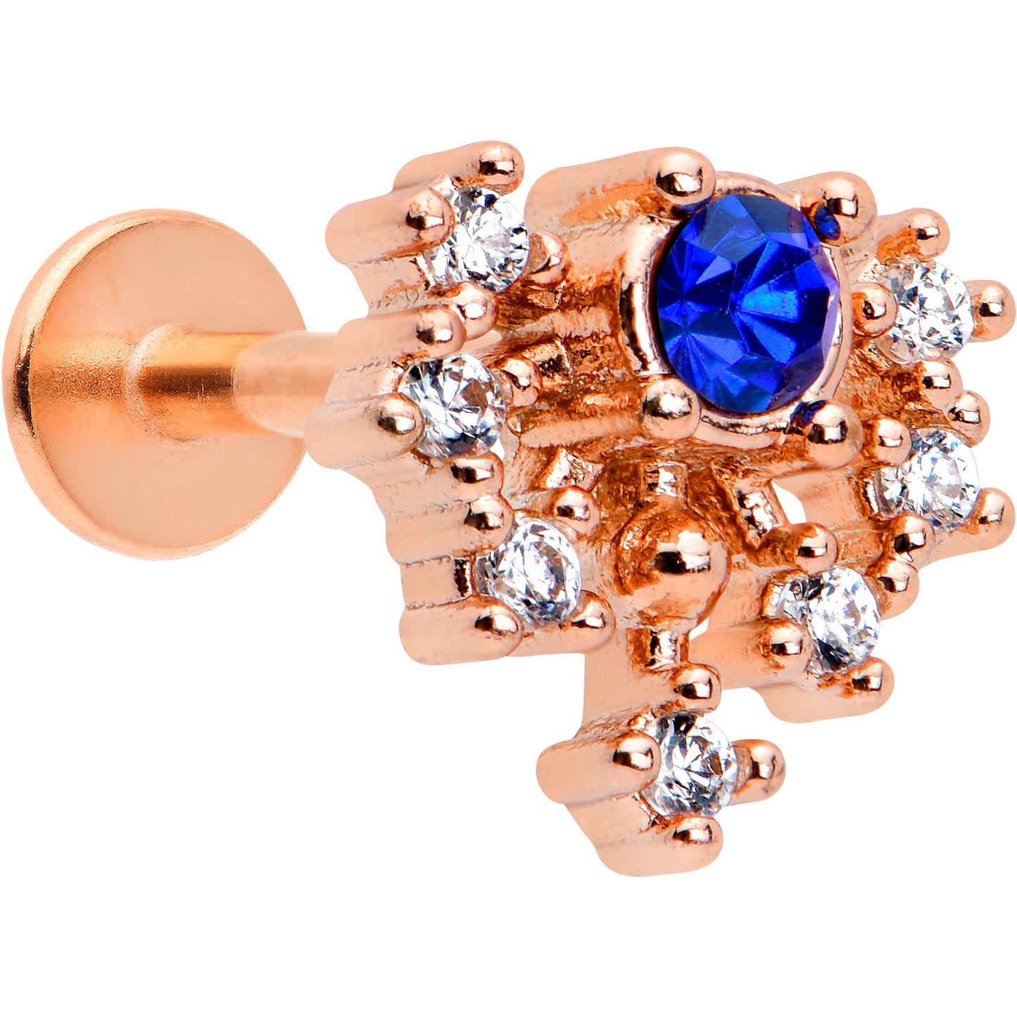 16G 5/16 Blue Gem Rosy Tone Glamour Flare Labret Monroe Tragus