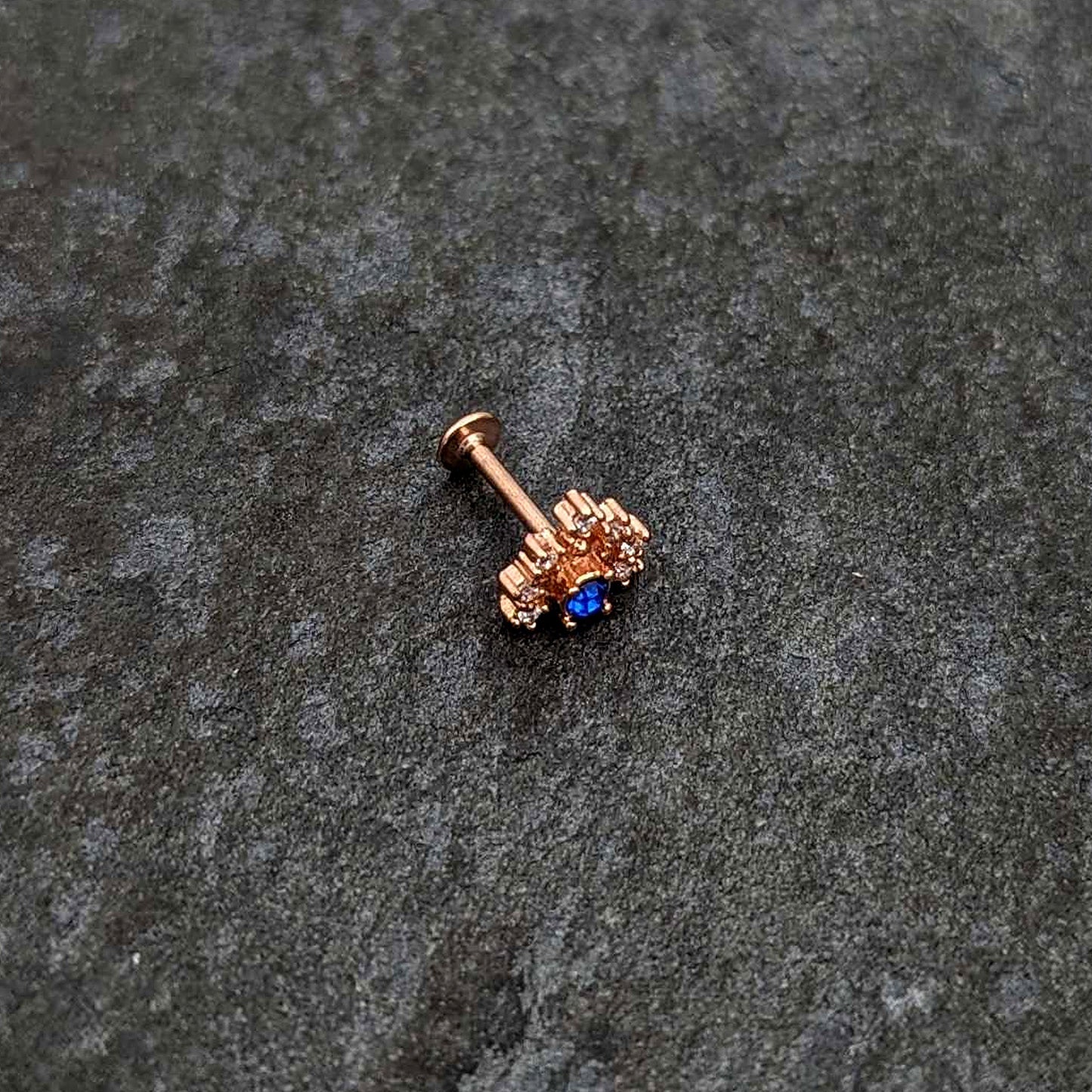 16G 5/16 Blue Gem Rosy Tone Glamour Flare Labret Monroe Tragus