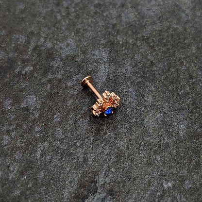 16G 5/16 Blue Gem Rosy Tone Glamour Flare Labret Monroe Tragus