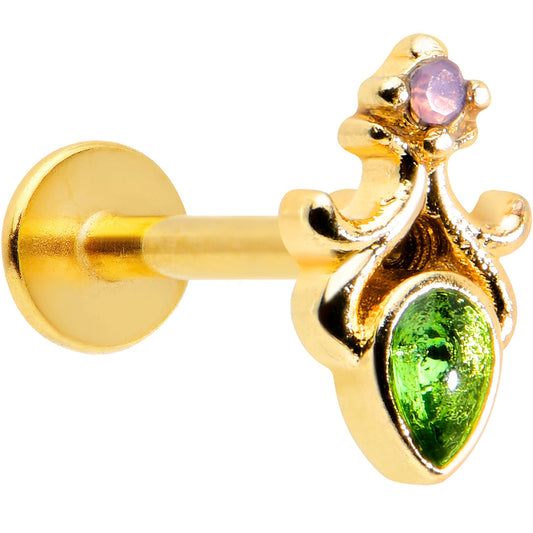 16G 5/16 Green Gem Gold Tone Shades of Spring Labret Monroe Tragus