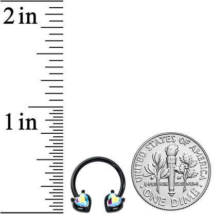 16G 3/8 Aurora Gem Black Heart Ends Horseshoe Circular Barbell