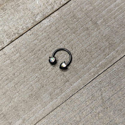 16G 3/8 Aurora Gem Black Heart Ends Horseshoe Circular Barbell