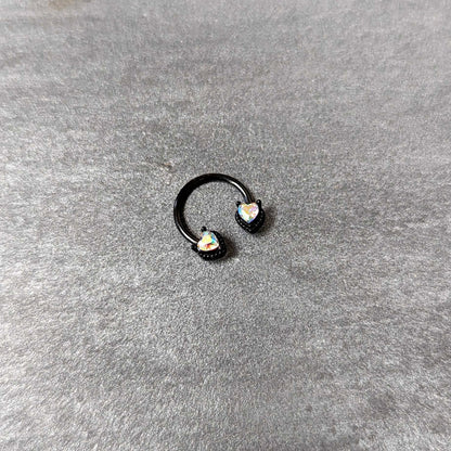 16G 3/8 Aurora Gem Black Heart Ends Horseshoe Circular Barbell