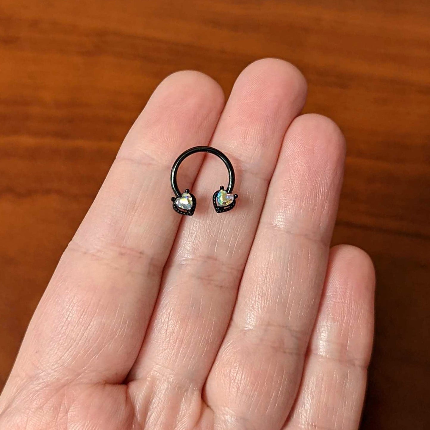 16G 3/8 Aurora Gem Black Heart Ends Horseshoe Circular Barbell