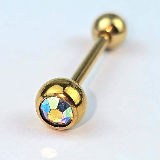 Aurora Gem Gold Tone Simply Stylish Barbell Tongue Ring