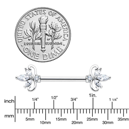 14G 9/16 Clear CZ Gem Double Heart Baroque Barbell Nipple Ring Set