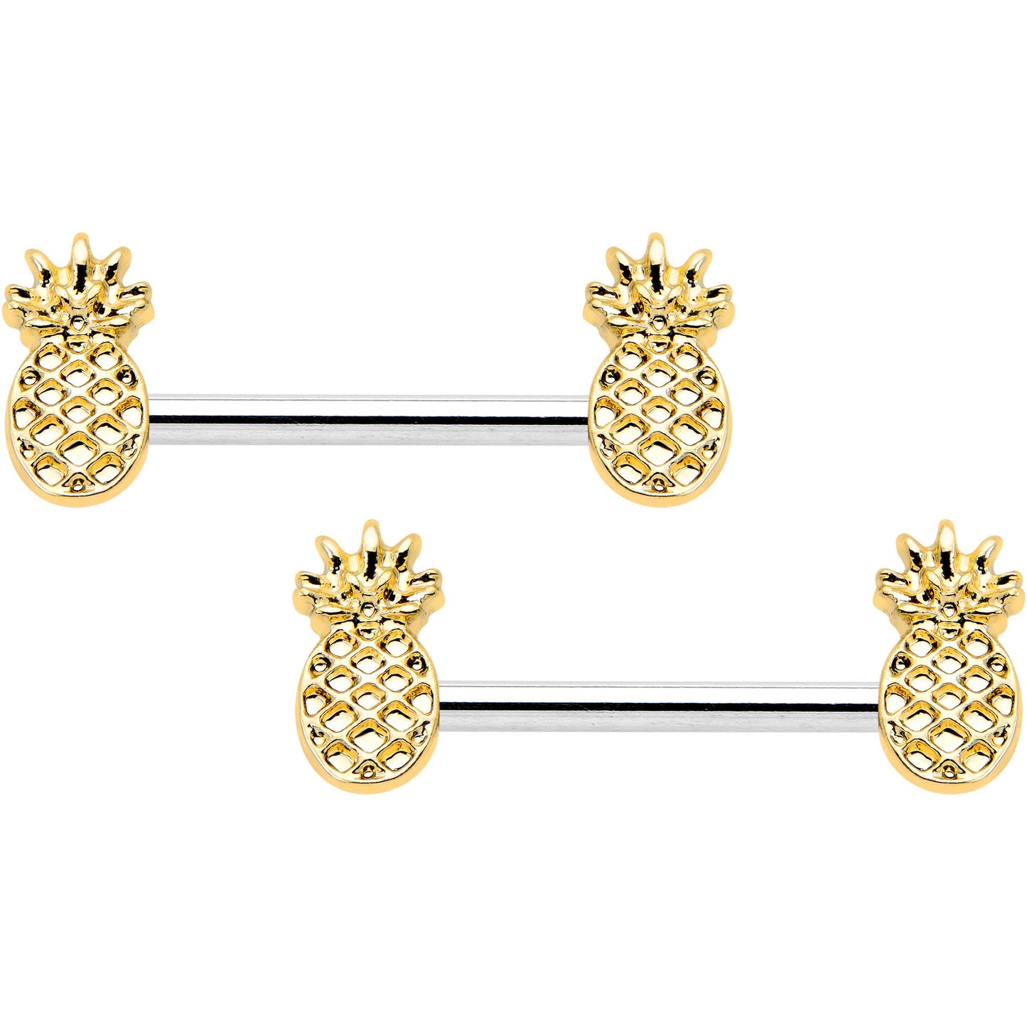 14G 9/16 Lacy Golden Pineapples Barbell Nipple Ring Set
