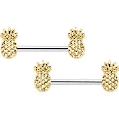 14G 9/16 Lacy Golden Pineapples Barbell Nipple Ring Set