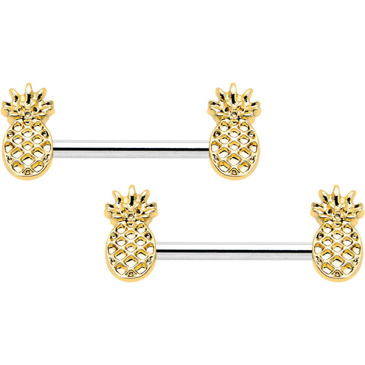 14G 9/16 Lacy Golden Pineapples Barbell Nipple Ring Set