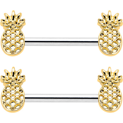 14G 9/16 Lacy Golden Pineapples Barbell Nipple Ring Set