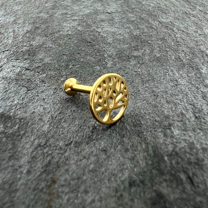 16G 5/16 Gold Tone Tree Circle Internal Thread Labret Monroe Tragus
