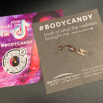 Aurora CZ Gem Rose Gold Tone Lightning Strike Dangle Belly Ring