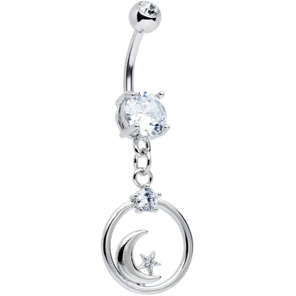 Clear Gem Star Crescent Moon Glamour Circle Dangle Belly Ring