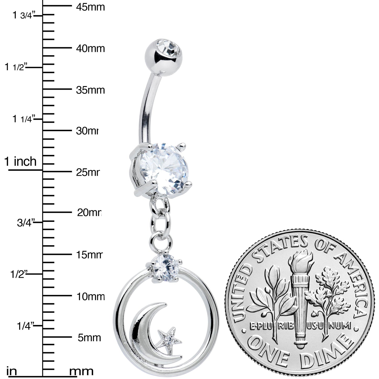 Clear Gem Star Crescent Moon Glamour Circle Dangle Belly Ring