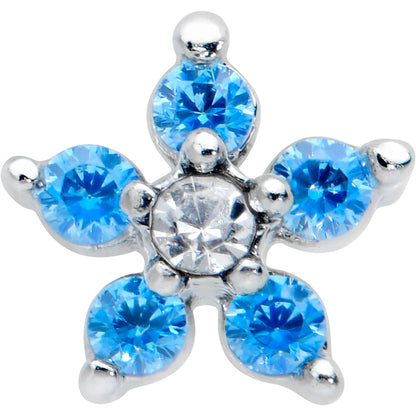 20G 1/4 Blue Clear CZ Gem Flower Beauty L Shape Nose Ring