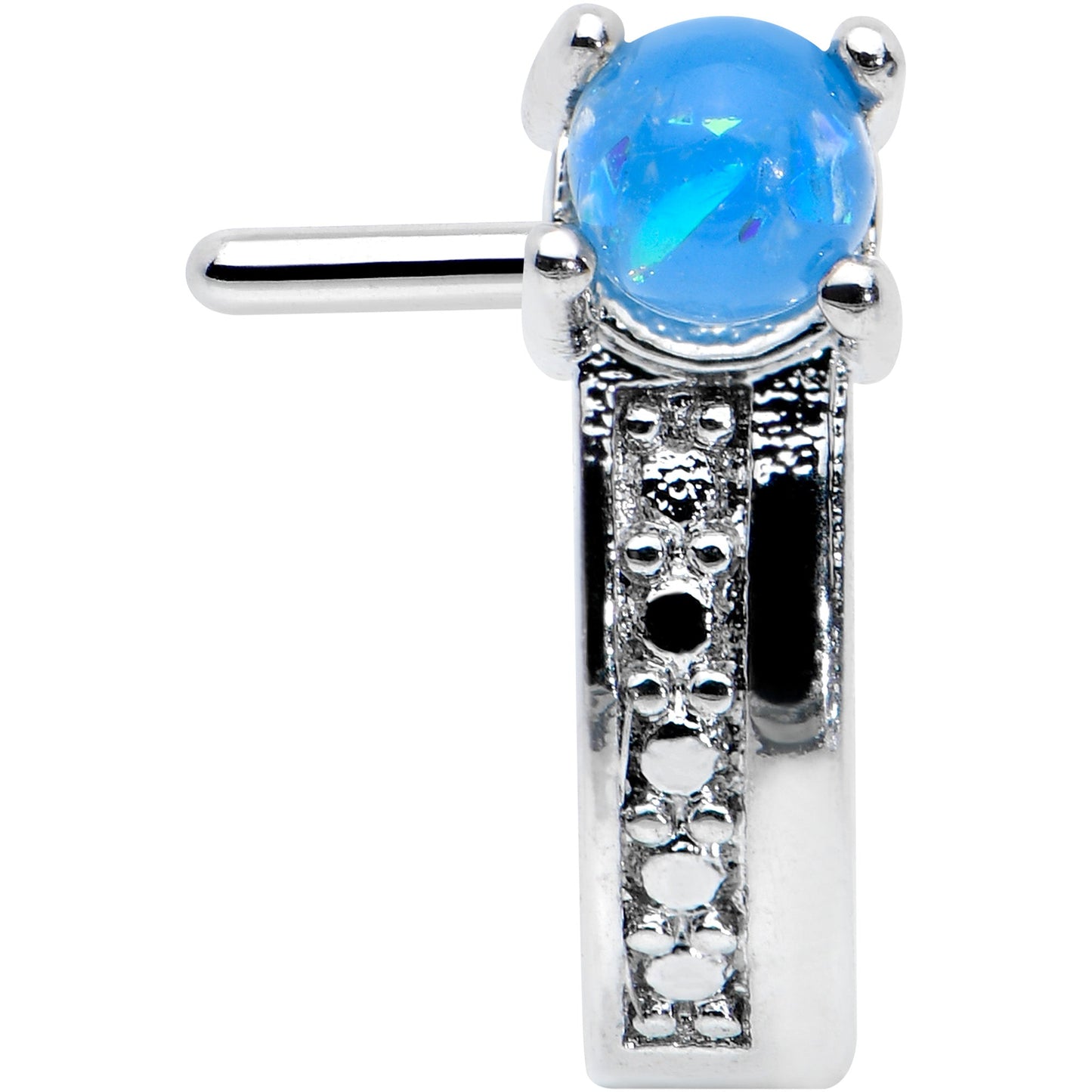 20G 1/4 Blue Faux Opal Texture Glam Faux Hoop L Shape Nose Ring