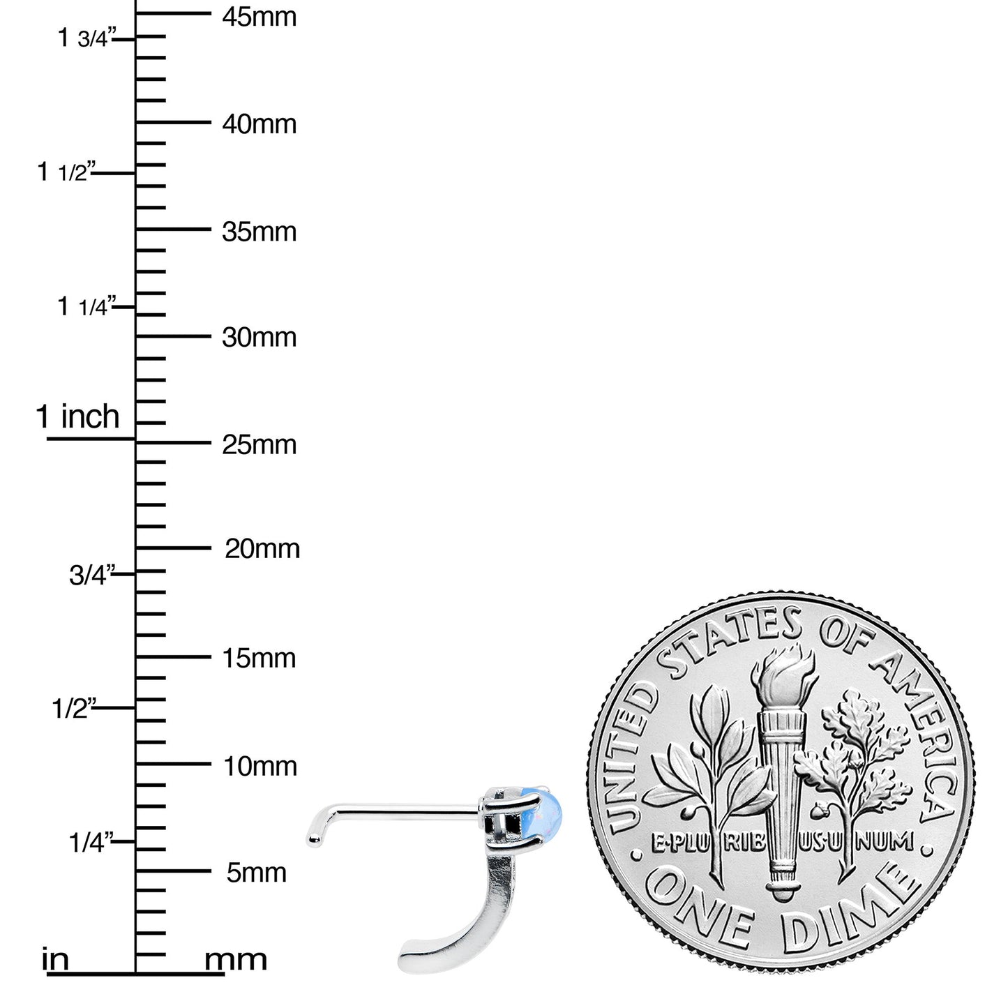 20G 1/4 Blue Faux Opal Texture Glam Faux Hoop L Shape Nose Ring