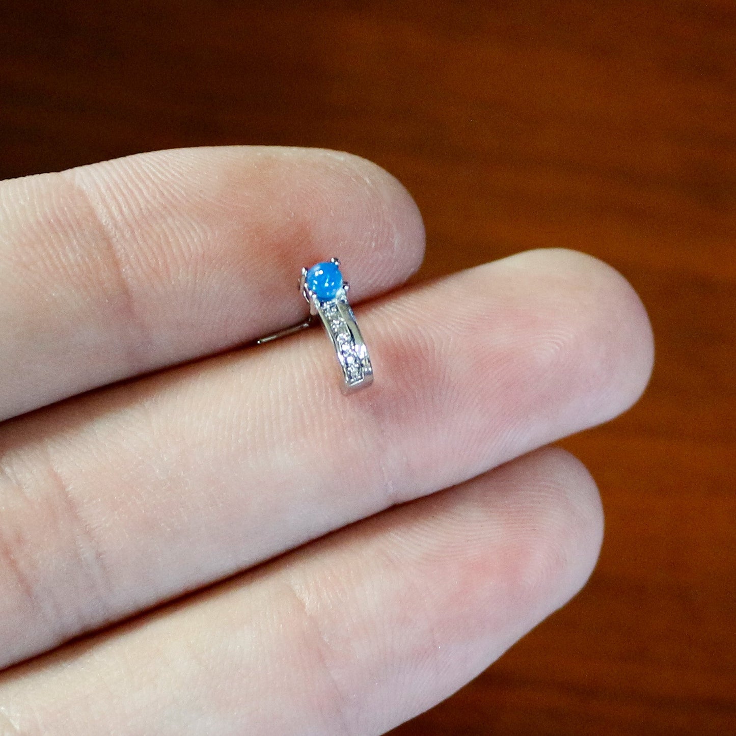 20G 1/4 Blue Faux Opal Texture Glam Faux Hoop L Shape Nose Ring