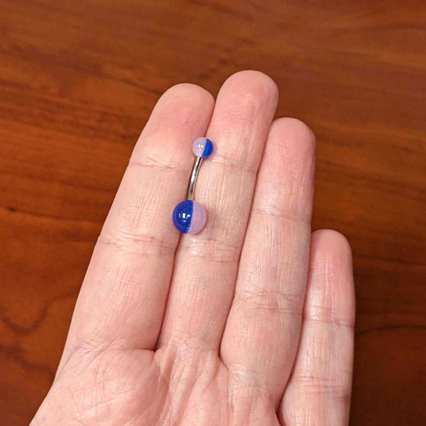 Two Tone Blue Pink Stripe Acrylic Ball Belly Ring