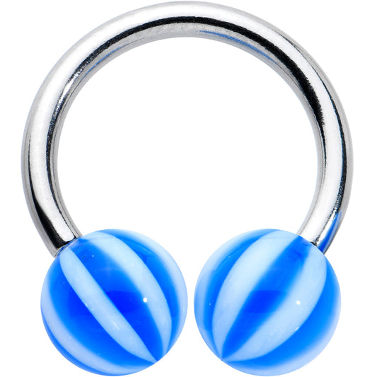 14G 7/16 Striped Blue White Ball End Horseshoe Circular Barbell
