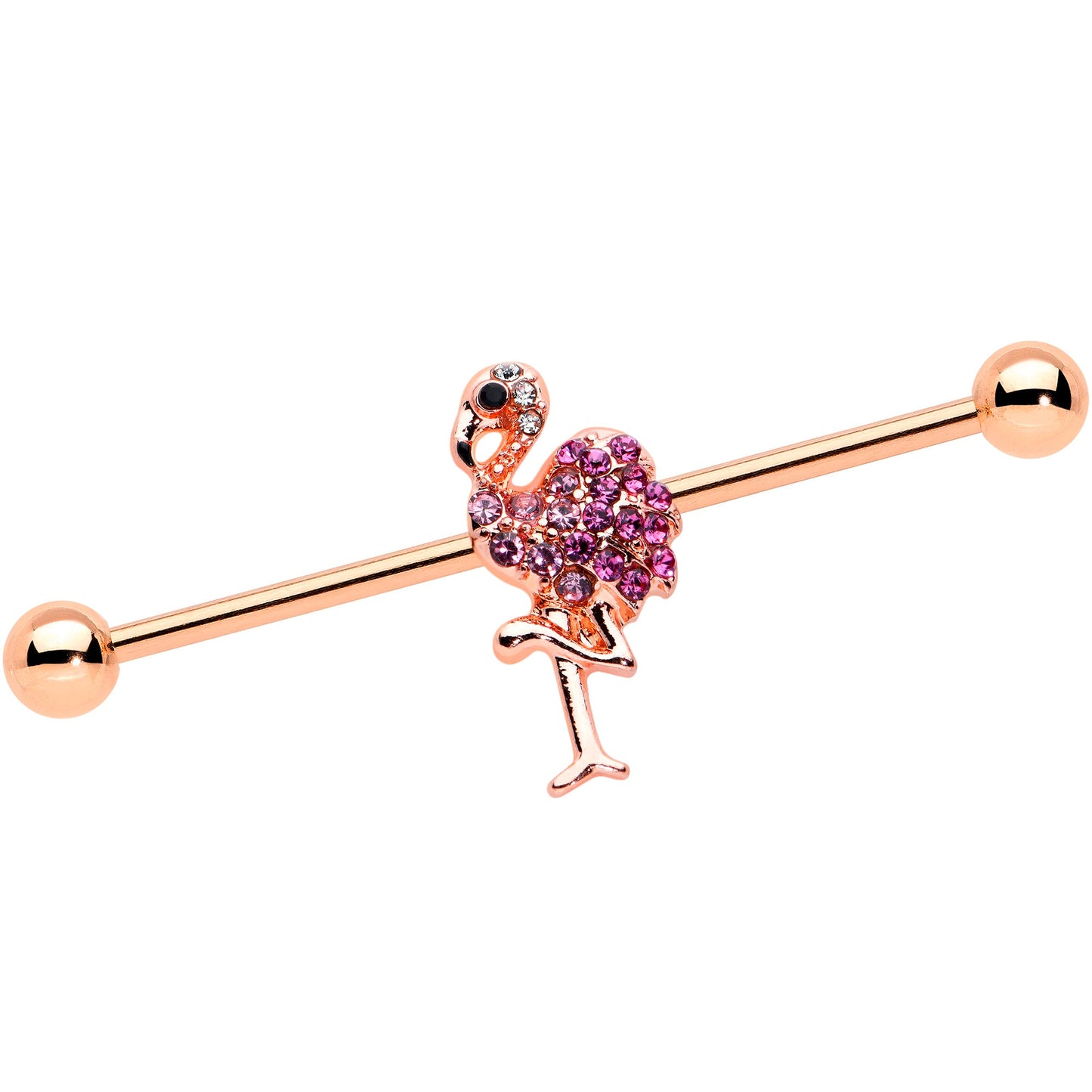 14G Pink Gem Rosy Tone Fashion Flamingo Industrial Barbell 38mm