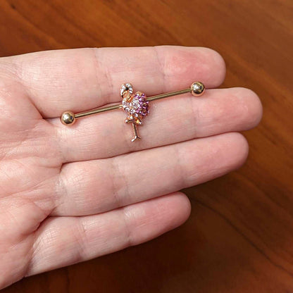 14G Pink Gem Rosy Tone Fashion Flamingo Industrial Barbell 38mm