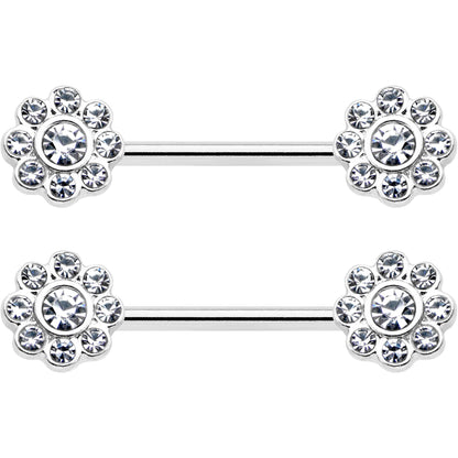 14G 9/16 Clear Gem Whimsy Flower Barbell Nipple Ring Set