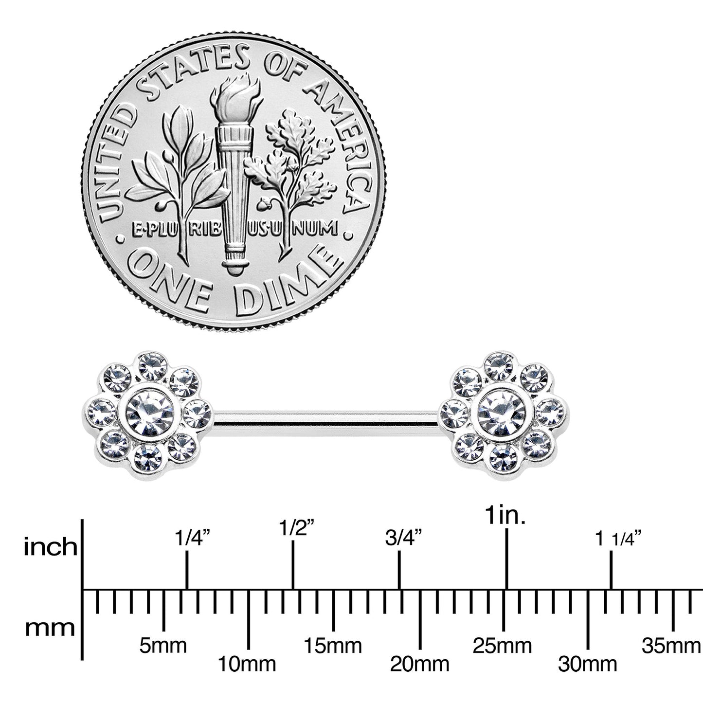 14G 9/16 Clear Gem Whimsy Flower Barbell Nipple Ring Set