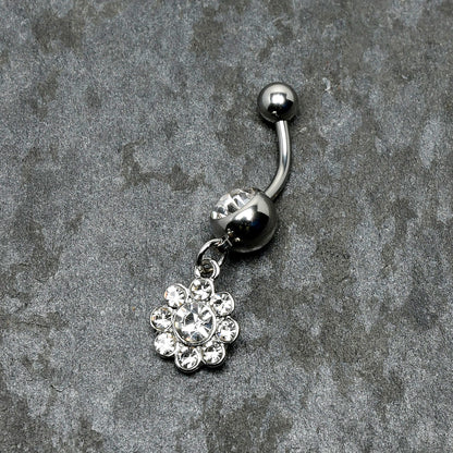 Clear Gem Whimsy Flower Dangle Belly Ring