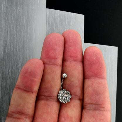 Clear Gem Whimsy Flower Belly Ring