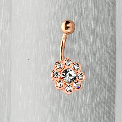 Clear Gem Rose Gold Tone Whimsy Flower Belly Ring