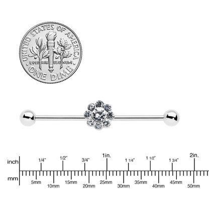 14G Clear Gem Whimsy Flower Industrial Barbell 38mm