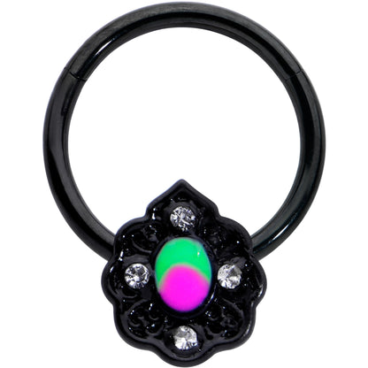16G 3/8 Purple Tourmaline Black Lacy Drop Hinged Segment Ring