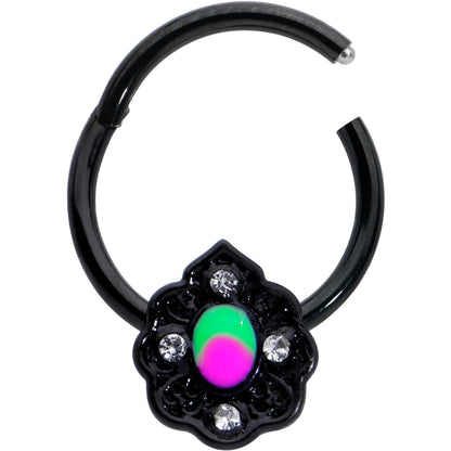 16G 3/8 Purple Tourmaline Black Lacy Drop Hinged Segment Ring