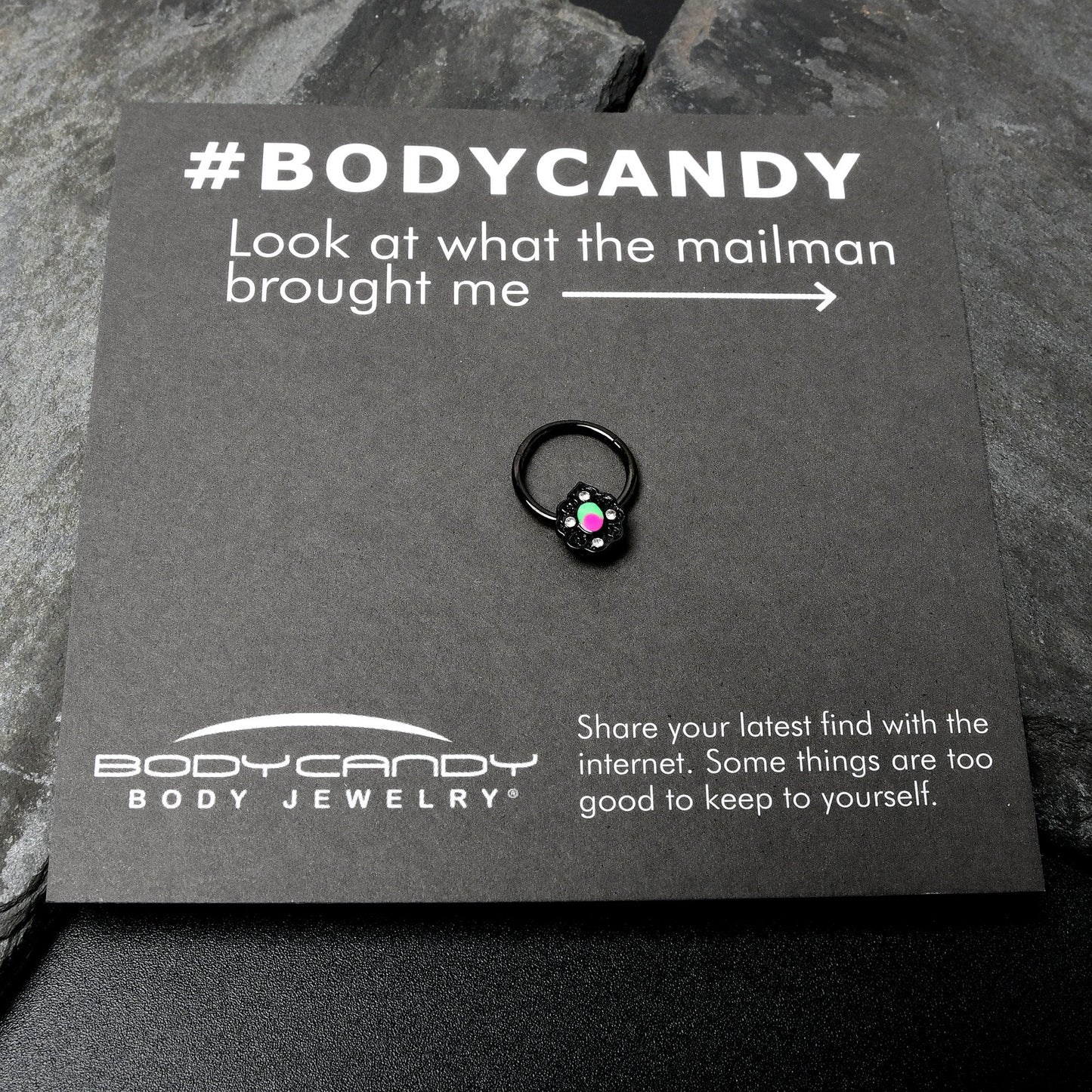 16G 3/8 Purple Tourmaline Black Lacy Drop Hinged Segment Ring