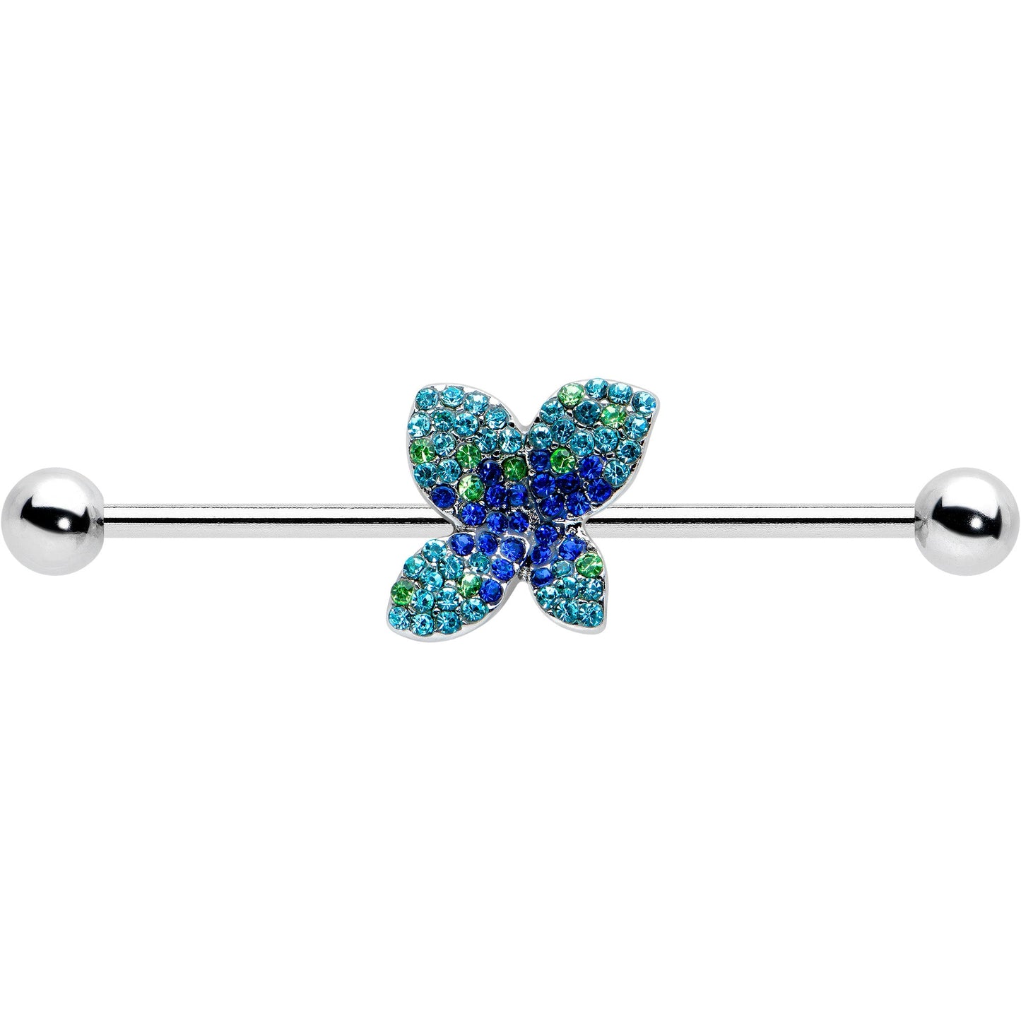 14G Blue Green Gem Glam Butterfly Industrial Barbell 38mm