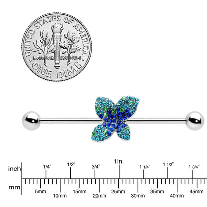 14G Blue Green Gem Glam Butterfly Industrial Barbell 38mm