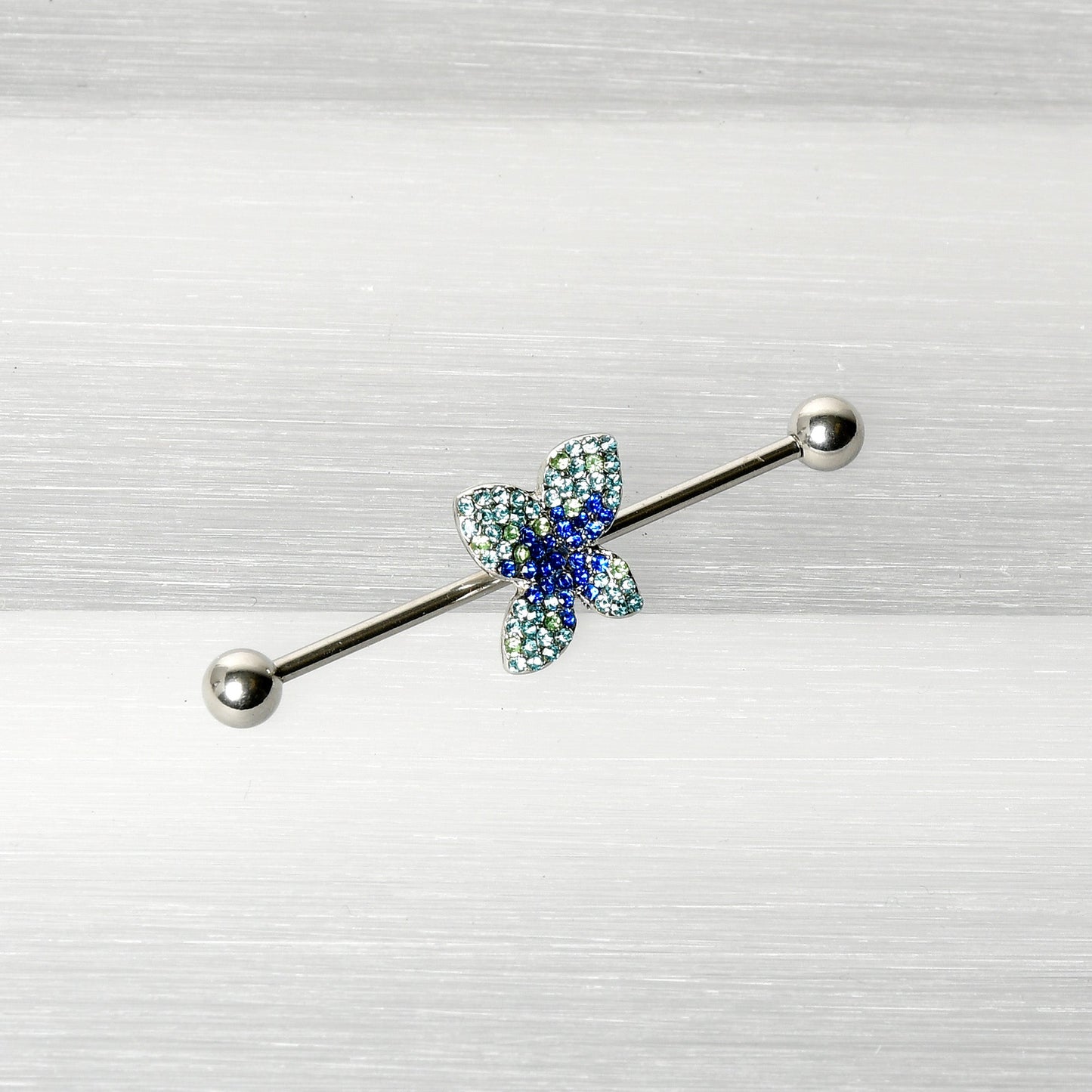 14G Blue Green Gem Glam Butterfly Industrial Barbell 38mm