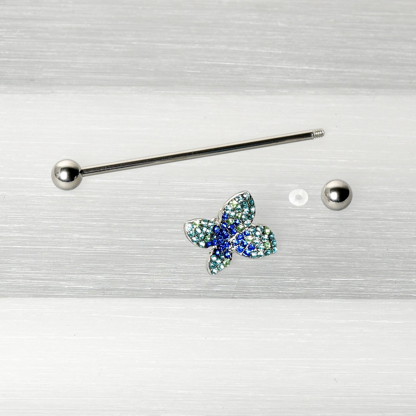 14G Blue Green Gem Glam Butterfly Industrial Barbell 38mm