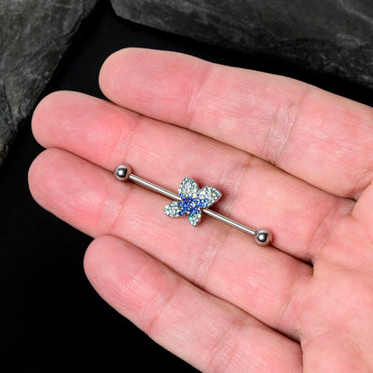 14G Blue Green Gem Glam Butterfly Industrial Barbell 38mm
