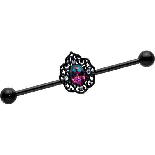 14G Purple Tourmaline Black Lacy Drop Industrial Barbell 38mm