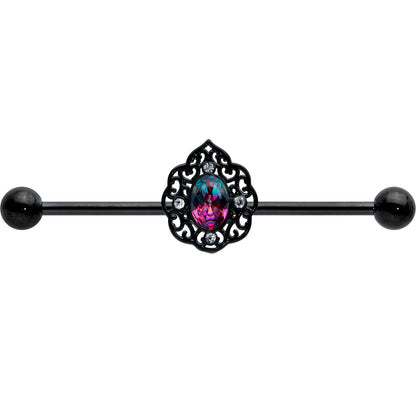 14G Purple Tourmaline Black Lacy Drop Industrial Barbell 38mm