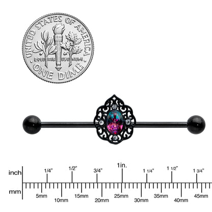 14G Purple Tourmaline Black Lacy Drop Industrial Barbell 38mm
