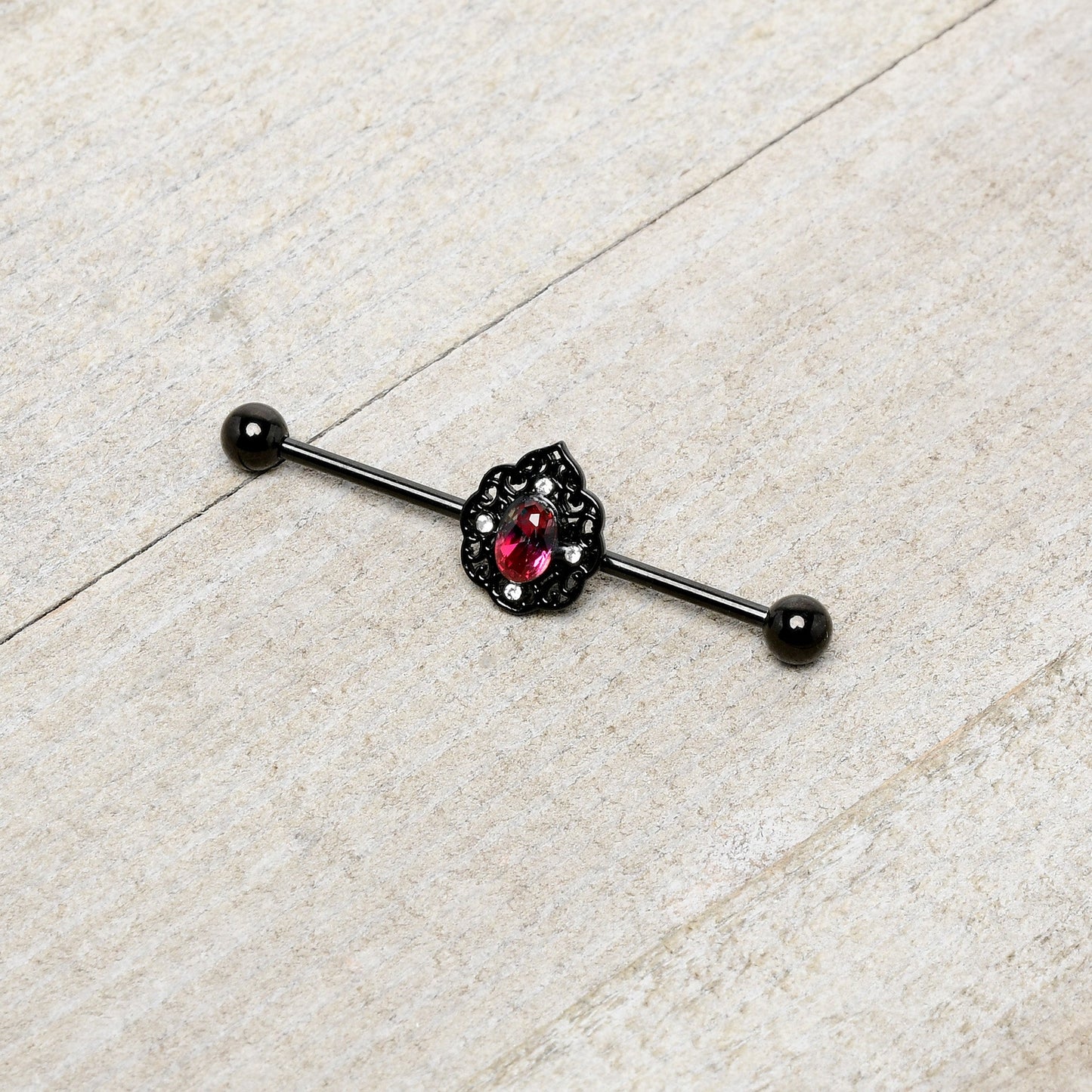 14G Purple Tourmaline Black Lacy Drop Industrial Barbell 38mm