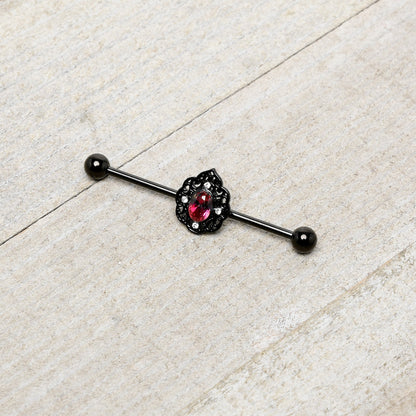 14G Purple Tourmaline Black Lacy Drop Industrial Barbell 38mm